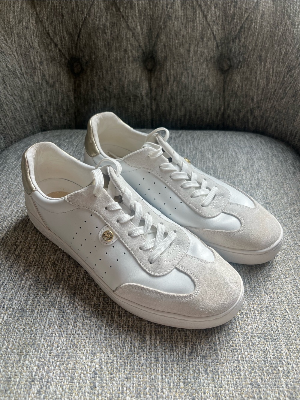 MICHAEL KORS Leather & Suede Sneakers with Gold Heel Accent